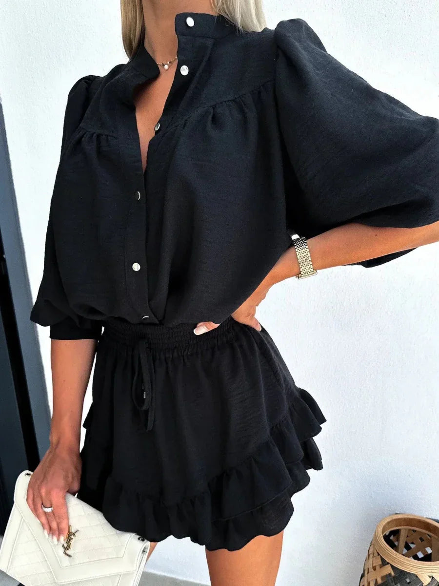 Women’s Effortless Two - Piece Summer Set – Relaxed Blouse and Ruffled Skirt