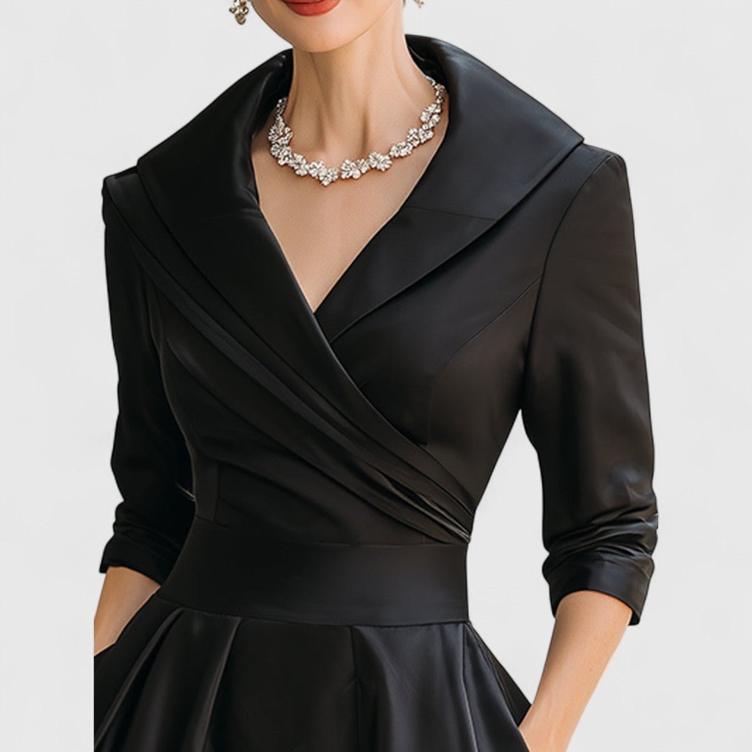 Women’s Elegant Wrap - Style Midi Dress with Pleated Skirt for Formal Occasions