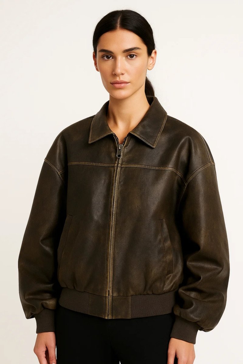 Women’s Faux Jacket – Zip - Up Bomber with Relaxed Fit