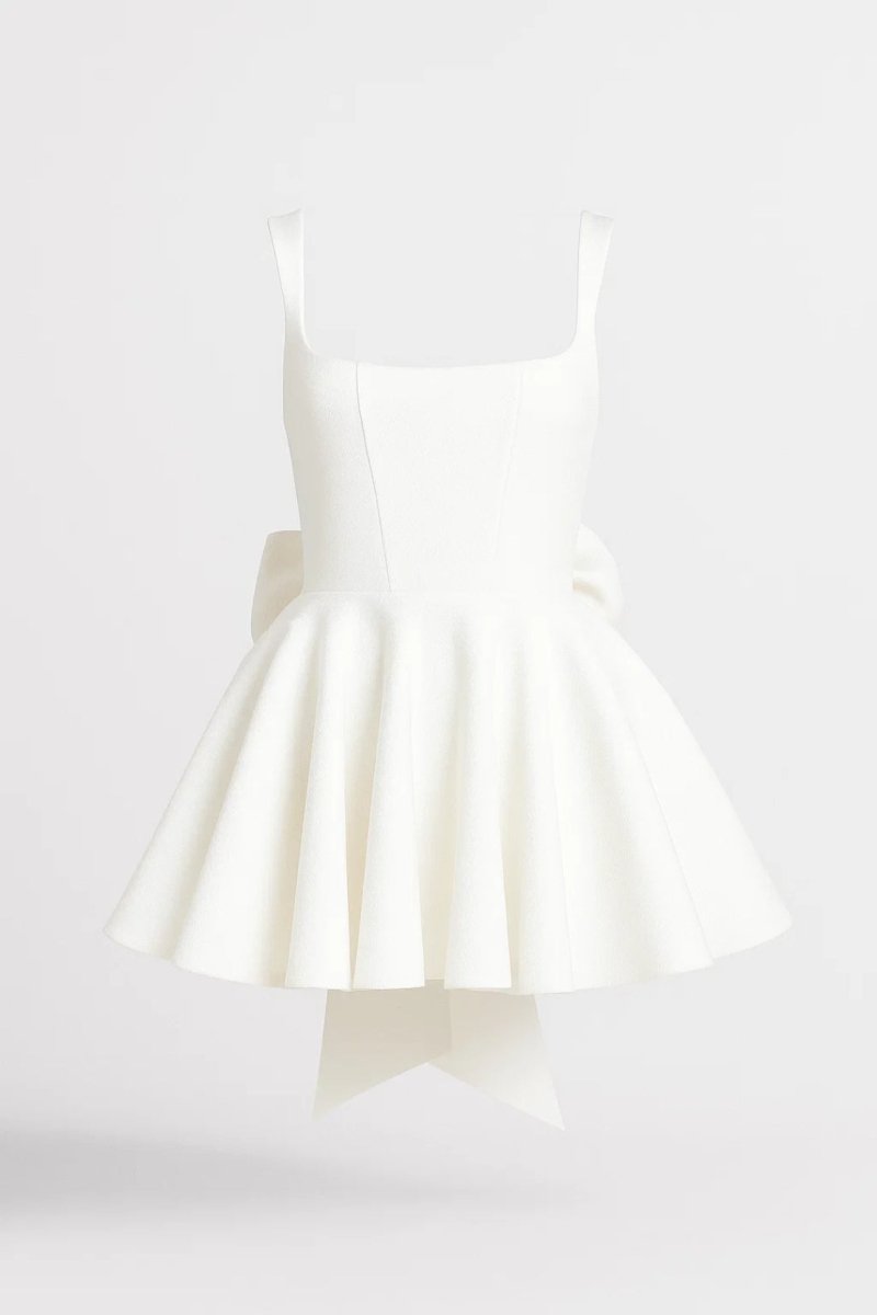 Women’s Flared Mini Dress – Elegant Cocktail Dress with Statement Bow Back