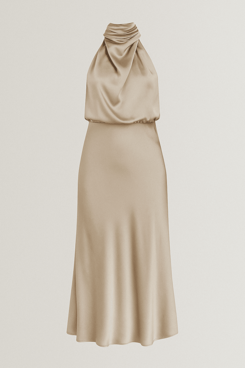 Women’s High - Neck Maxi Dress – Elegant Draped Silhouette for Evening and Formal Events