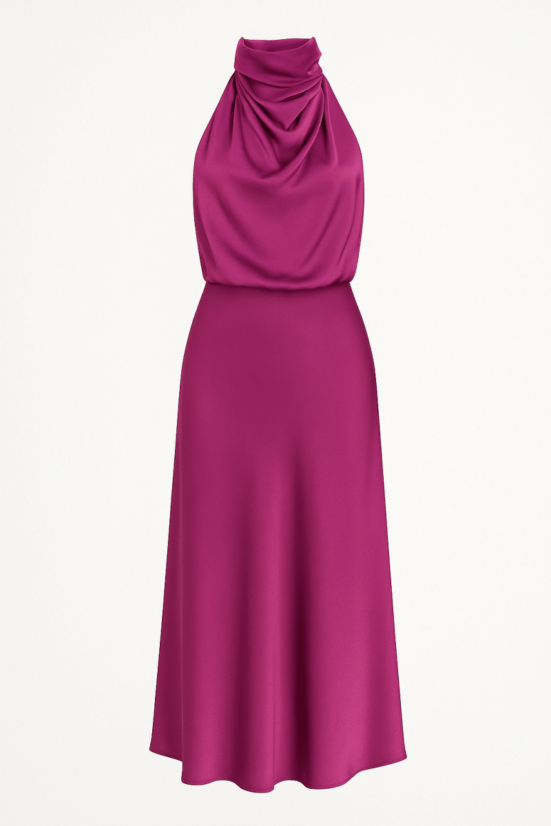 Women’s High - Neck Maxi Dress – Elegant Draped Silhouette for Evening and Formal Events