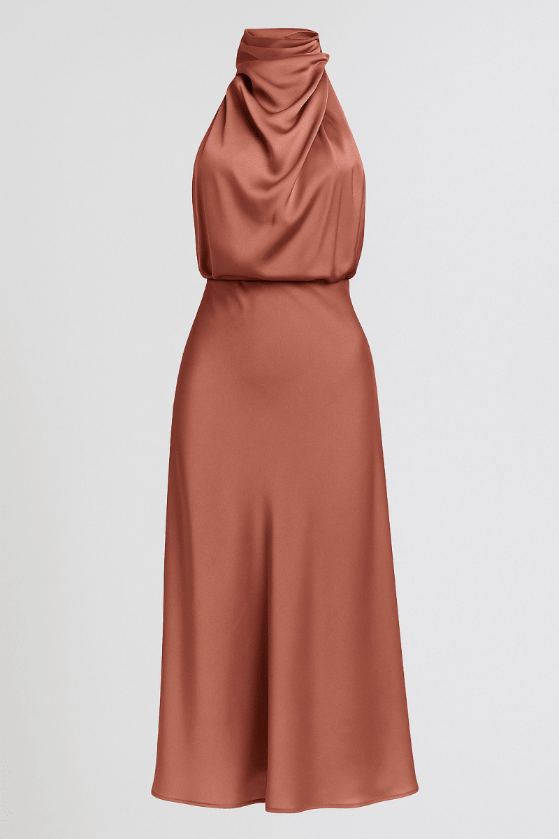 Women’s High - Neck Maxi Dress – Elegant Draped Silhouette for Evening and Formal Events