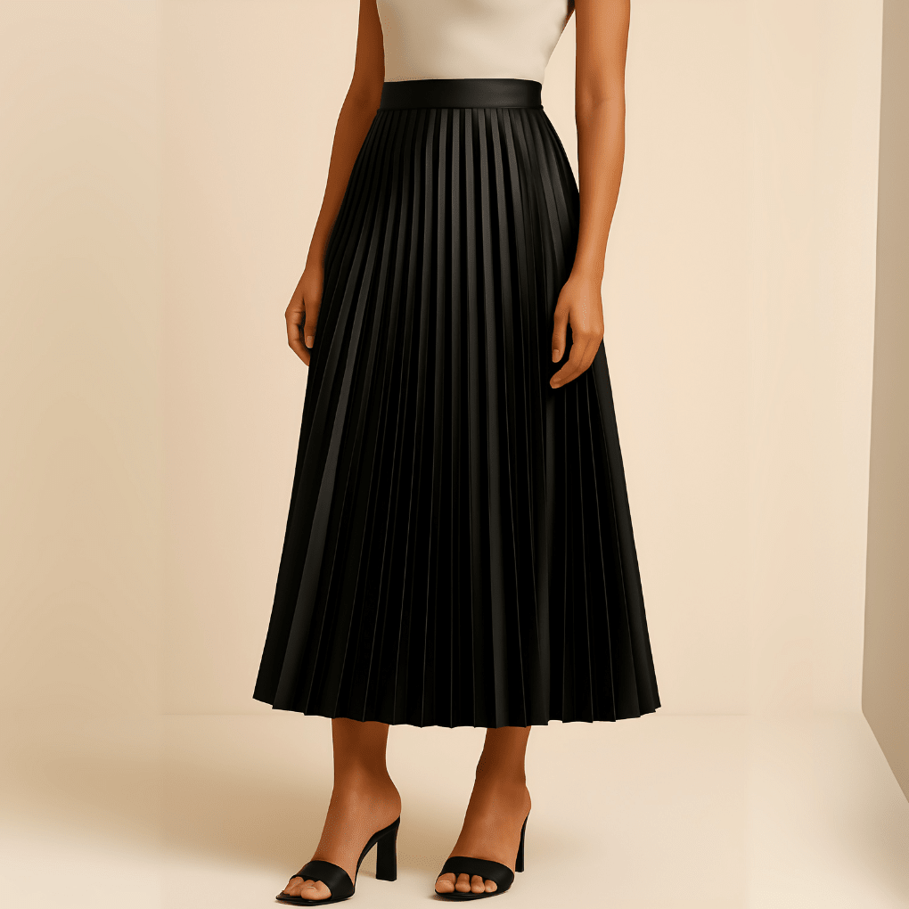 Women’s High - Waist Pleated Midi Skirt – Elegant Structured Silhouette