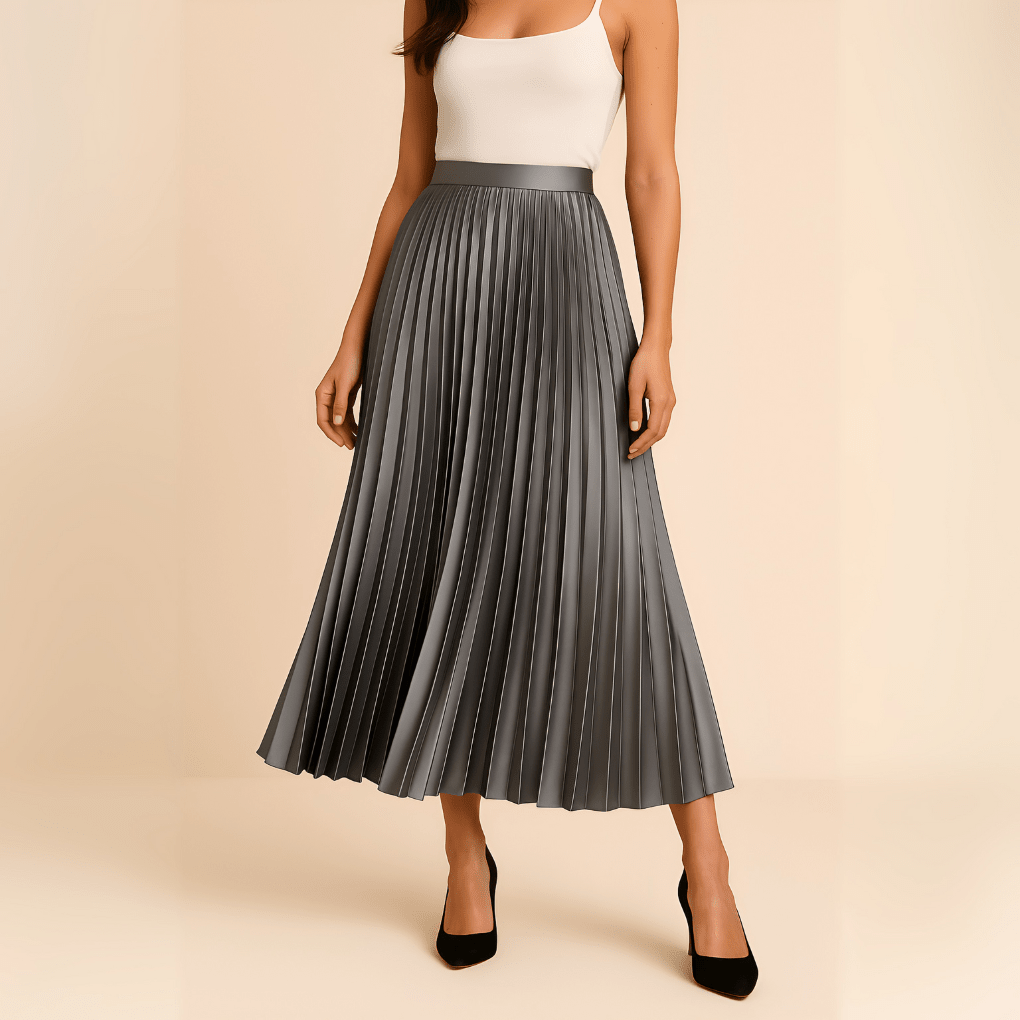 Women’s High - Waist Pleated Midi Skirt – Elegant Structured Silhouette