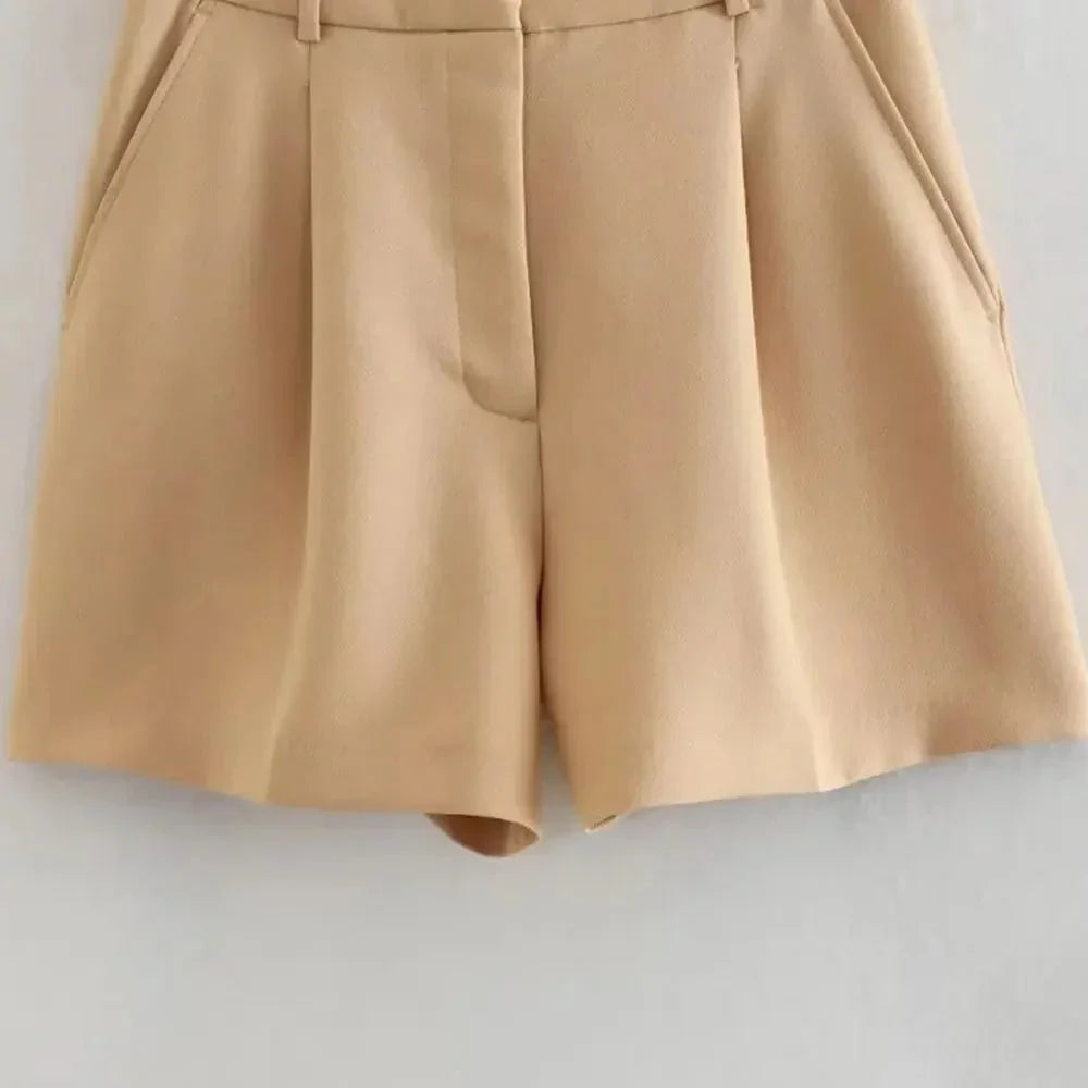 Women’s High - Waist Pleated Shorts with Belt and Side Pockets