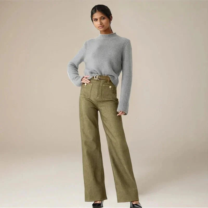 Women’s High - Waist Wide - Leg Jeans – Structured Tailored Fit Denim Pants