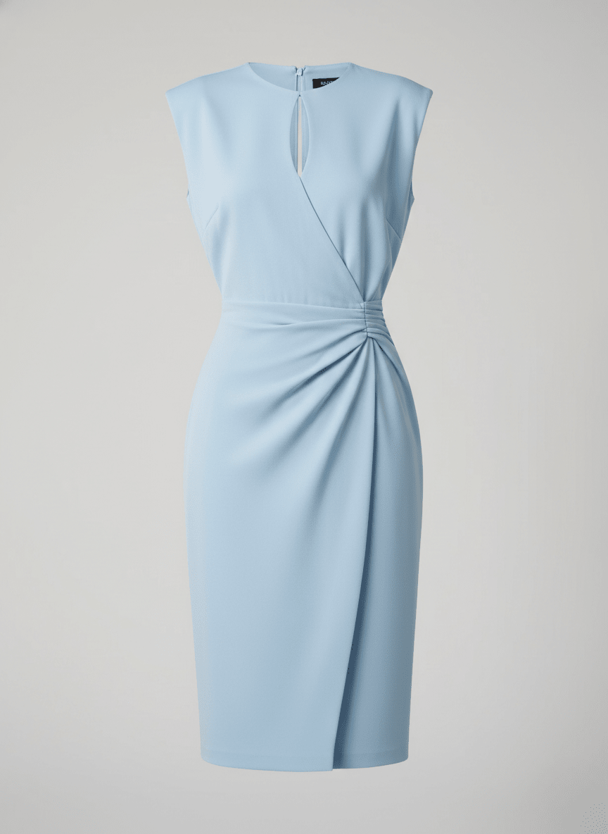 Women’s Keyhole Neck Midi Dress – Elegant Ruched Waist Silhouette