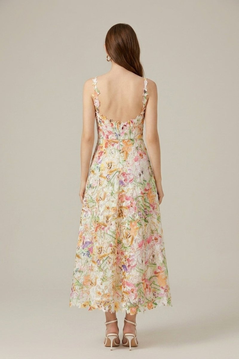 Women's Lace Floral Embroidered A - Line Midi Dress