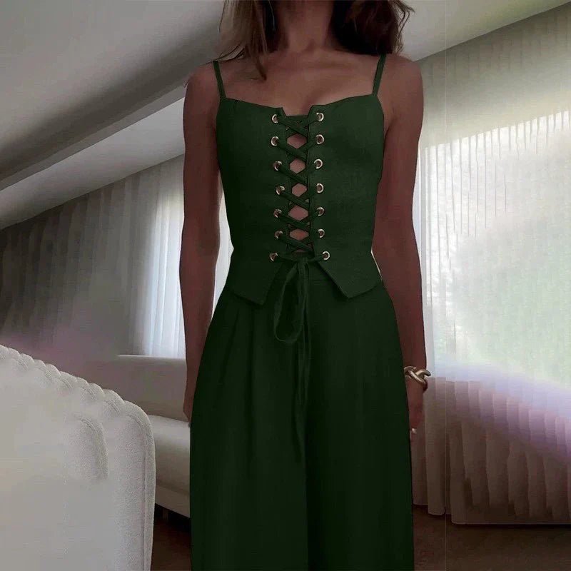 Women’s Lace - Up Corset Top and Wide Leg Pants Set