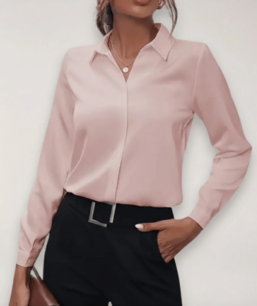 Women’s Long Sleeve Button - Up Blouse with Collared Neck