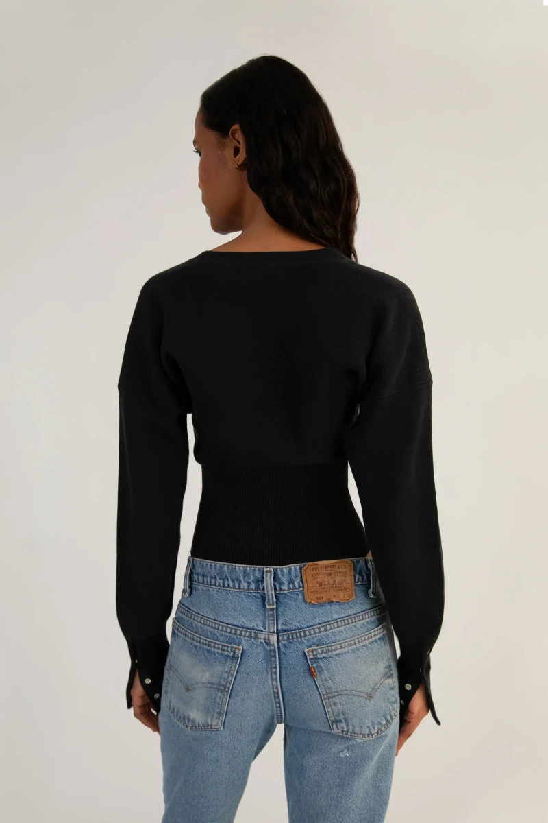 Women’s Long Sleeve Cropped Button - Front Cardigan with Ribbed Waist