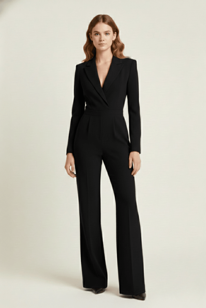 Women’s Long Sleeve Jumpsuit with Tailored Bodice and Full - Length Wide - Leg Design