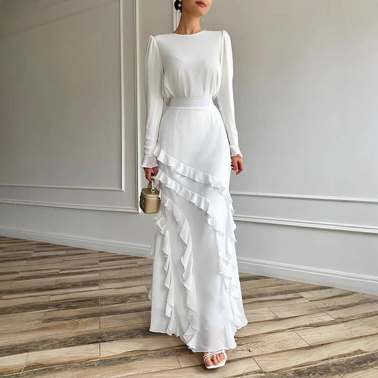 Women’s Long Sleeve Ruffle Maxi Dress Two Piece Set