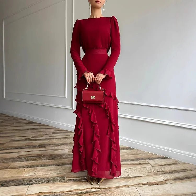 Women’s Long Sleeve Ruffle Maxi Dress Two Piece Set