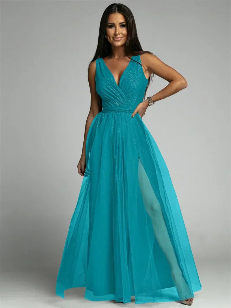 Women’s Maxi Evening Dress with V - Neck and Front Split