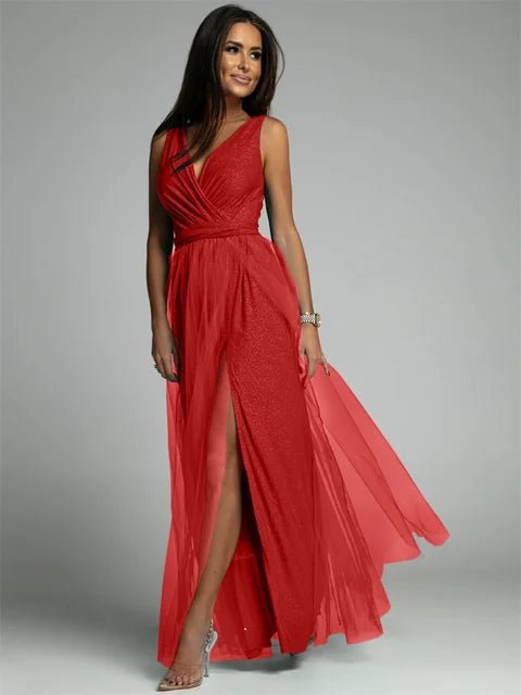 Women’s Maxi Evening Dress with V - Neck and Front Split