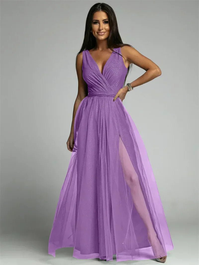 Women’s Maxi Evening Dress with V - Neck and Front Split