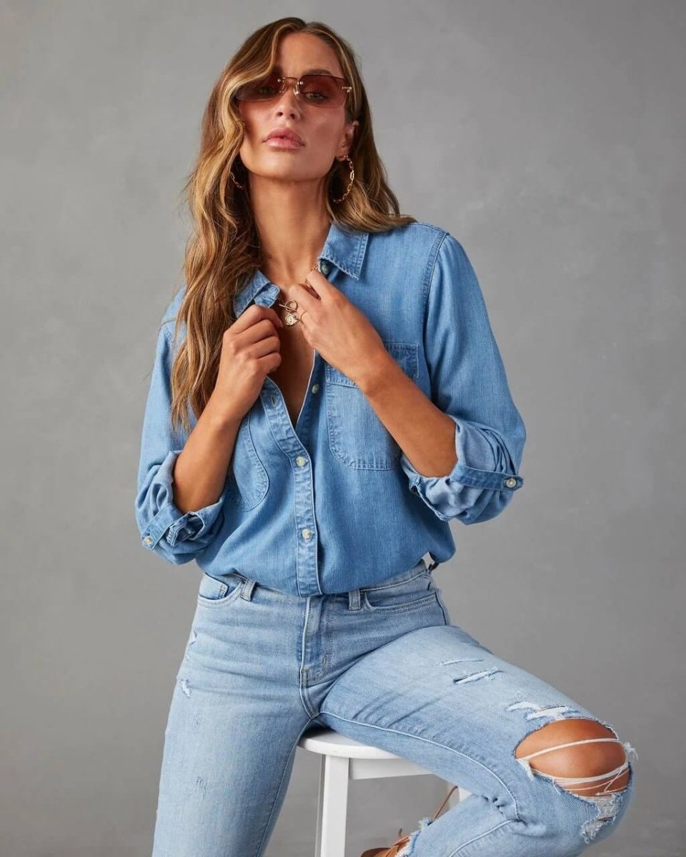 Women’s Oversized Button - Up Shirt with Chest Pockets
