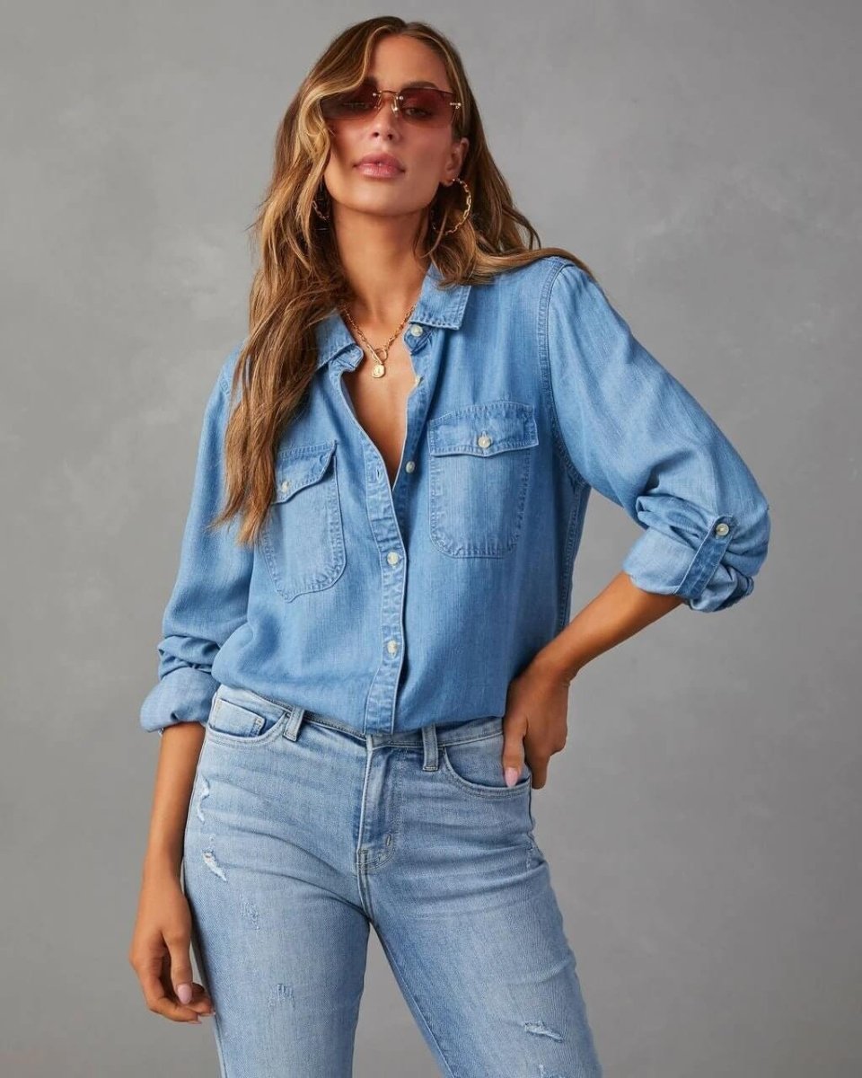 Women’s Oversized Button - Up Shirt with Chest Pockets