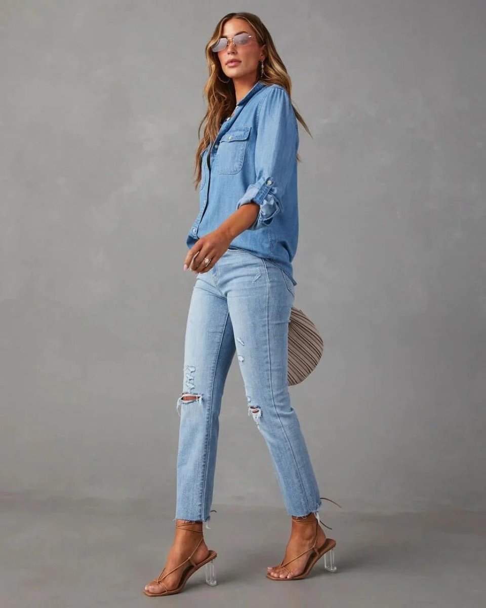 Women’s Oversized Button - Up Shirt with Chest Pockets