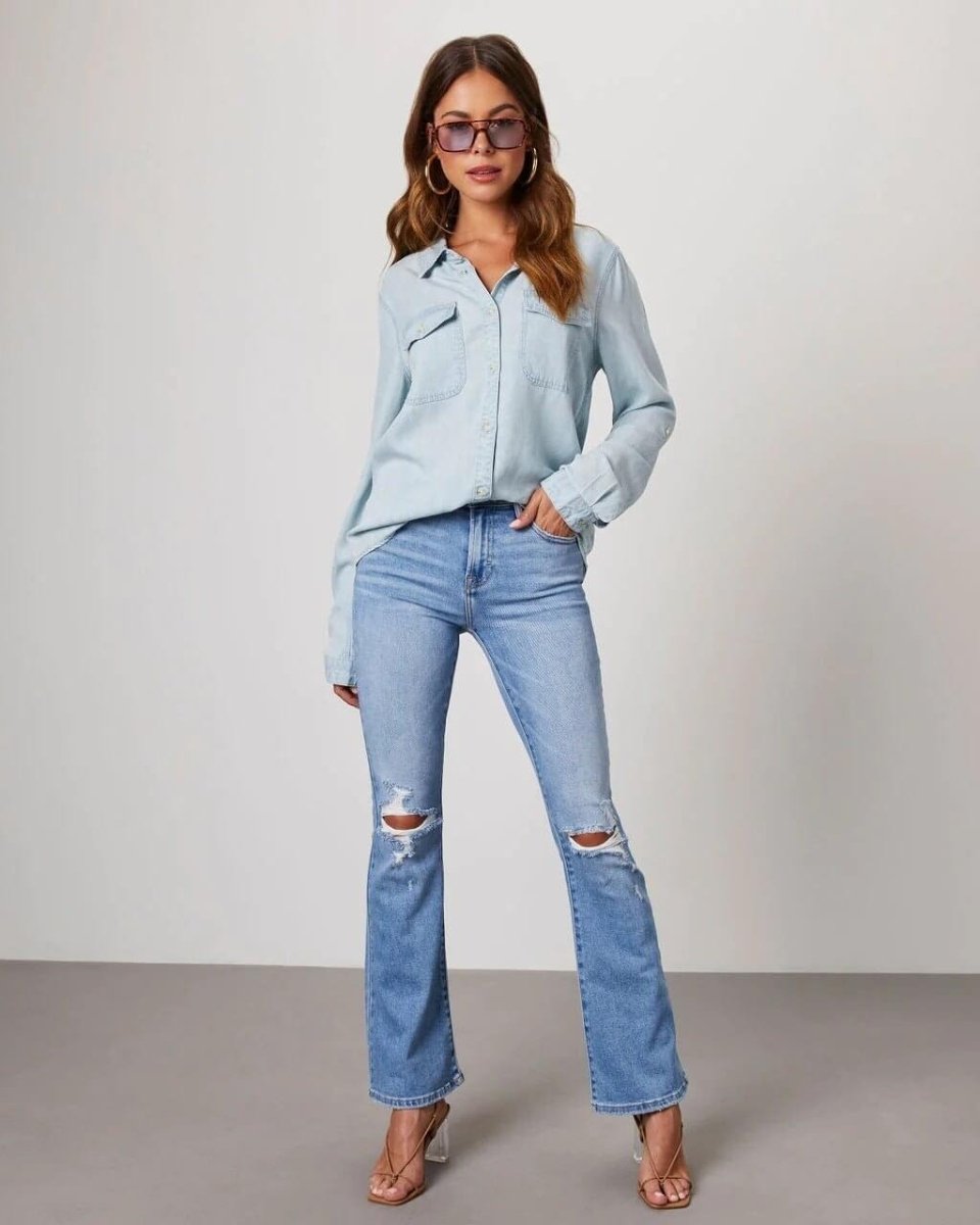 Women’s Oversized Button - Up Shirt with Chest Pockets
