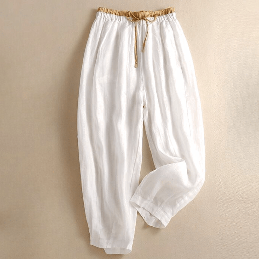 Women’s Relaxed Drawstring Linen - Blend Pants – High - Waist Loose Fit