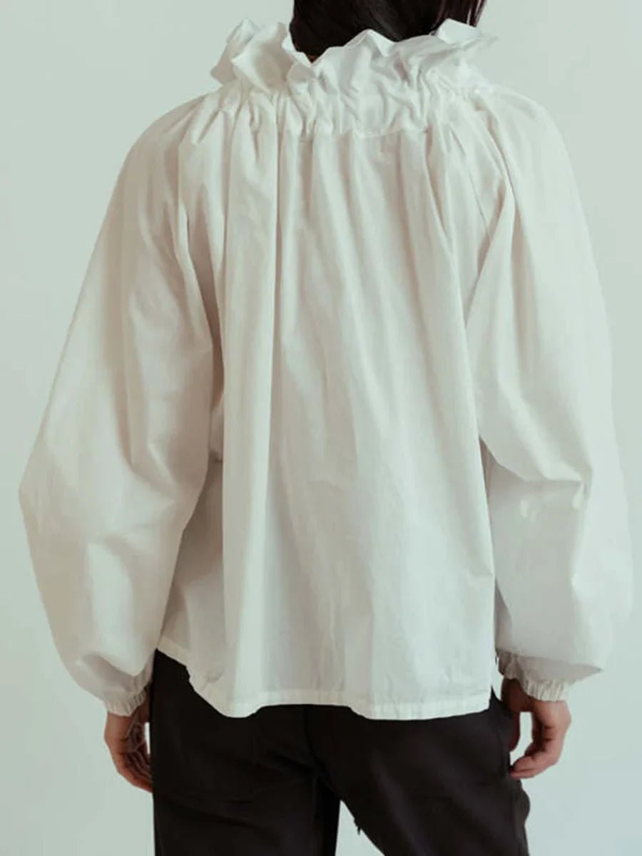 Women’s Ruffle Tie - Neck Blouse – Voluminous Puff Sleeves