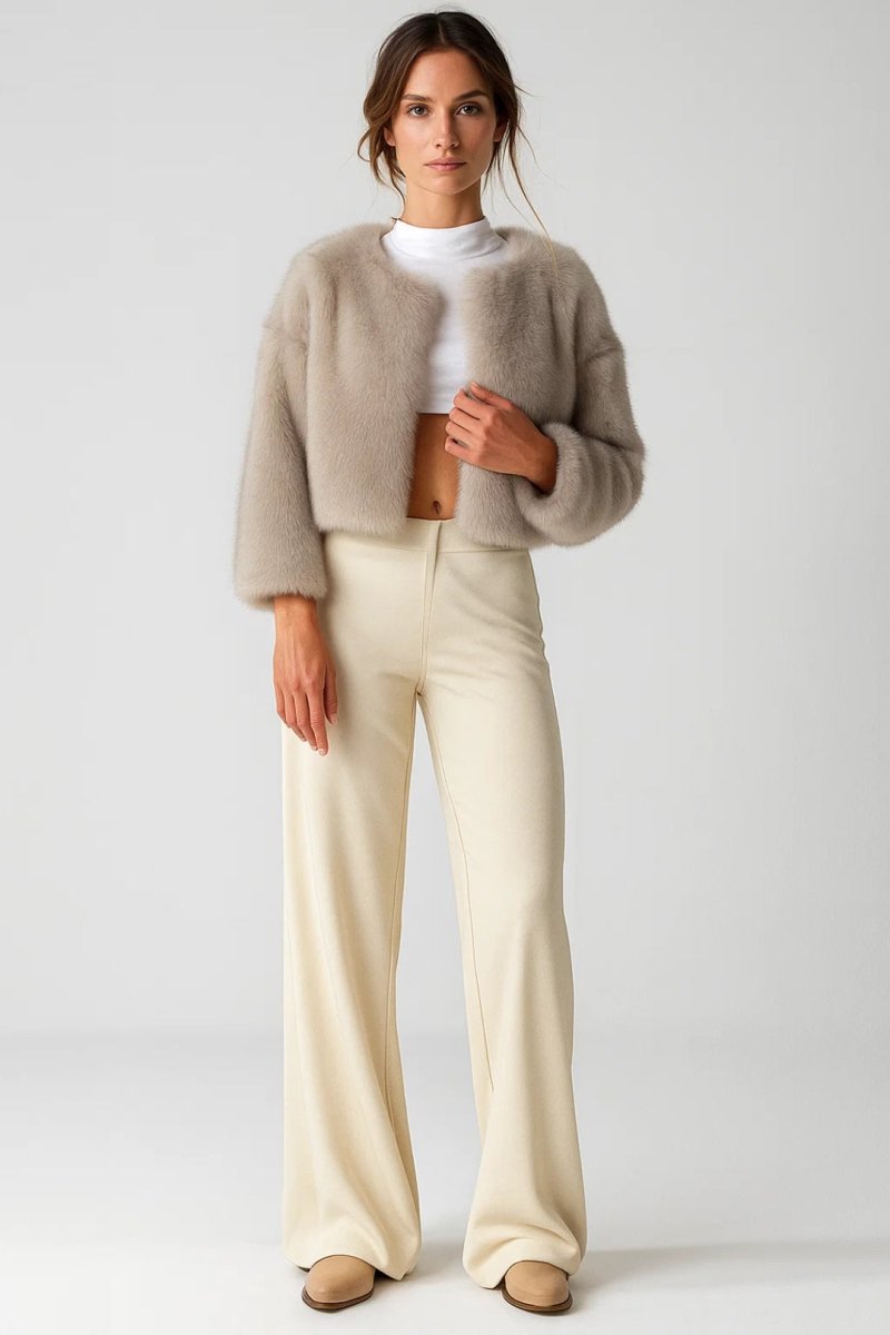 Women’s Short Faux Fur Jacket – Cropped Elegant Layer for Evening and Casual Wear