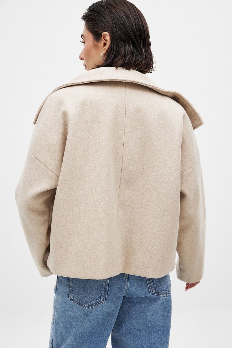 Women’s Short Wool Jacket – Double - Breasted Front with Oversized Collar