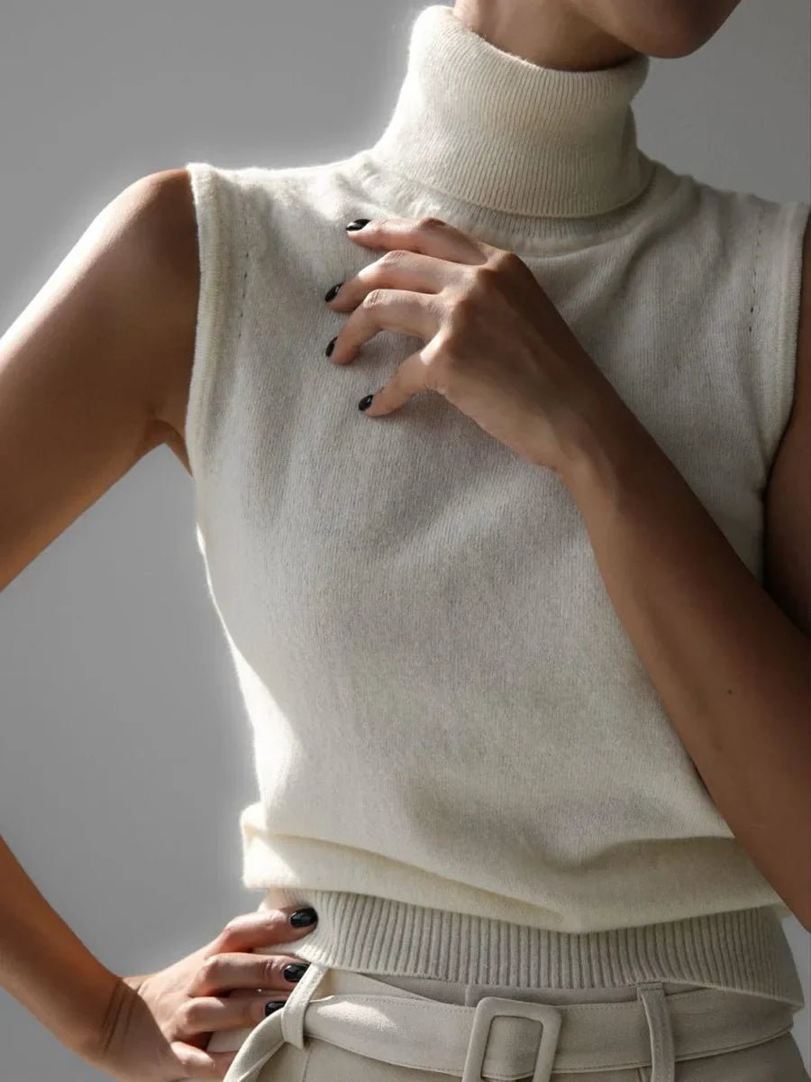 Women’s Sleeveless High - Neck Knit Top – Minimal Tailored Fit