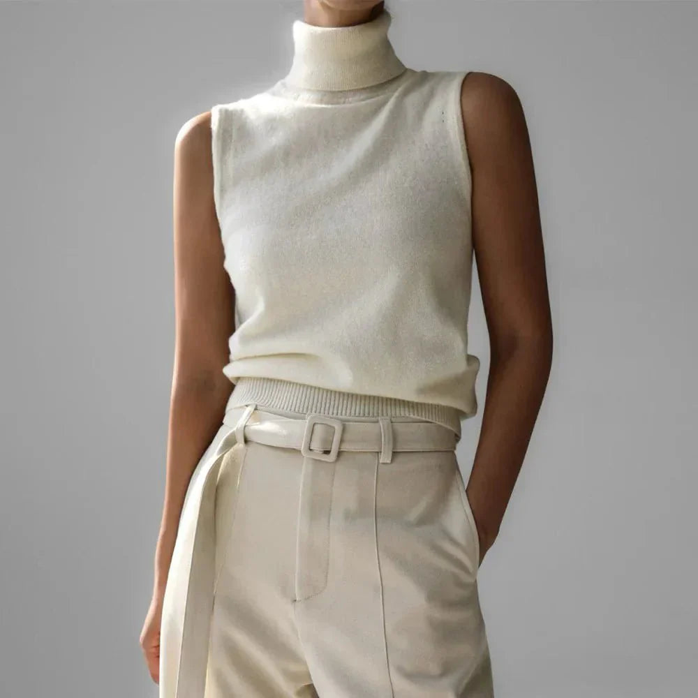 Women’s Sleeveless High - Neck Knit Top – Minimal Tailored Fit