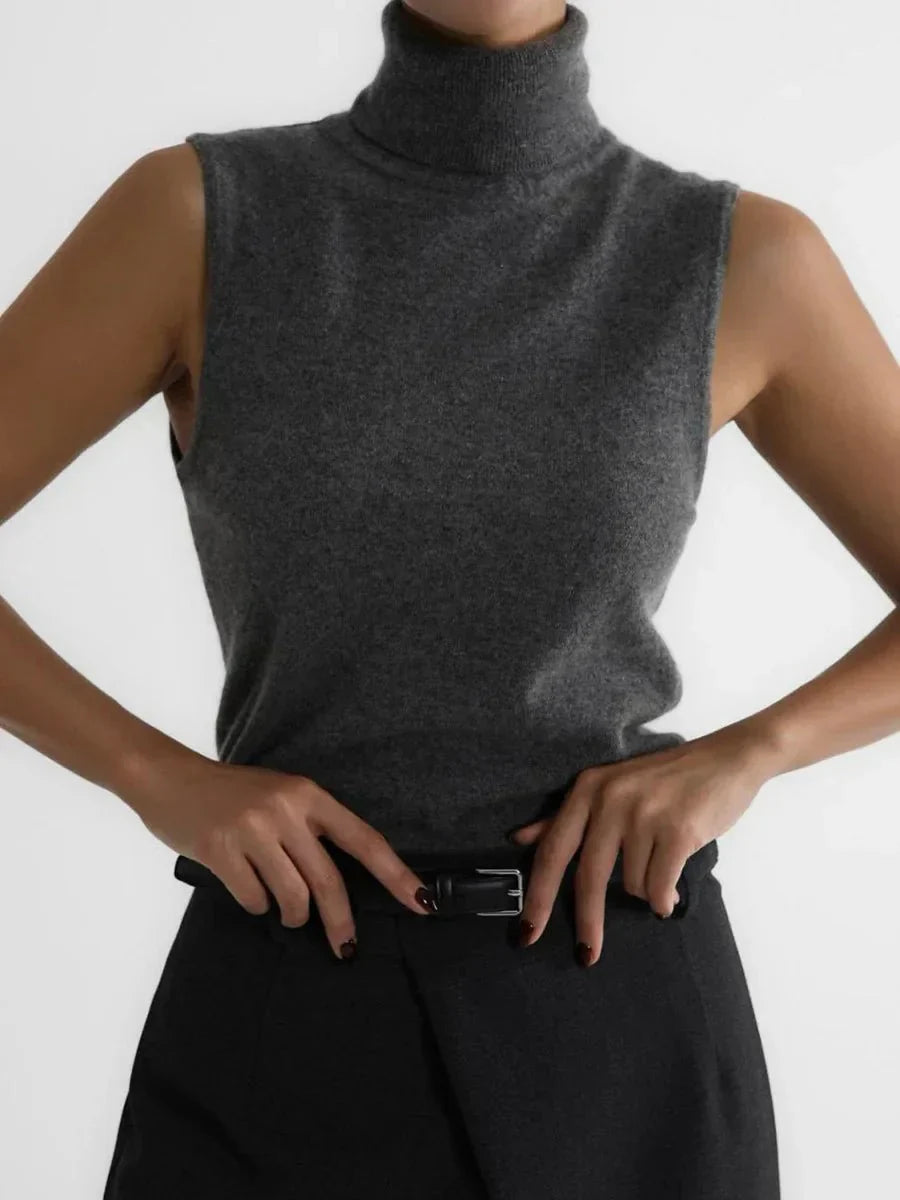 Women’s Sleeveless High - Neck Knit Top – Minimal Tailored Fit