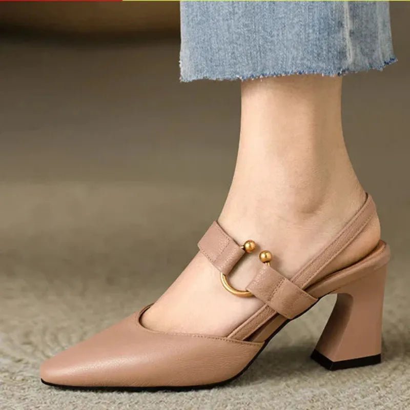 Women’s Slingback Block Heels with Buckle Detail – Elegant Everyday Silhouette