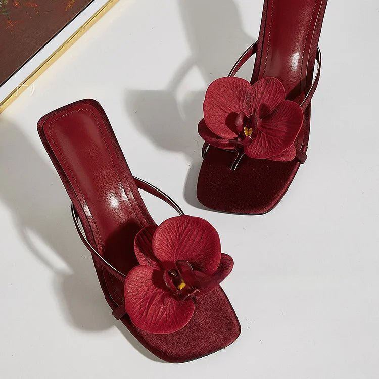 Women’s Square Toe High Heel Sandals with Floral Detail