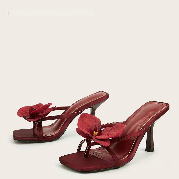 Women’s Square Toe High Heel Sandals with Floral Detail