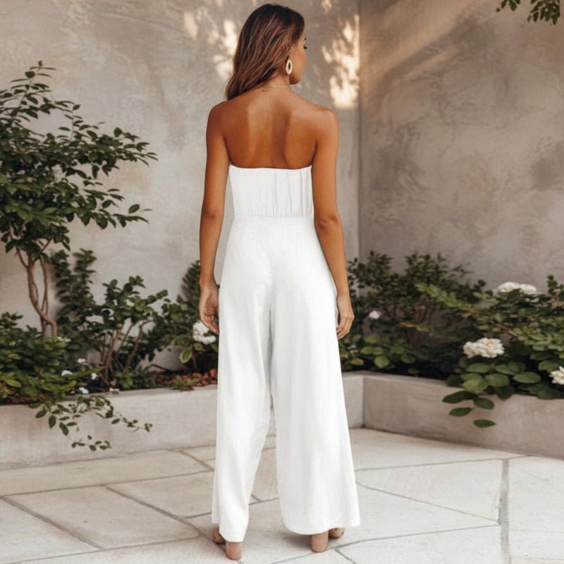 Women’s Strapless Bohemian Jumpsuit – Wide - Leg Silhouette with Tie Waist