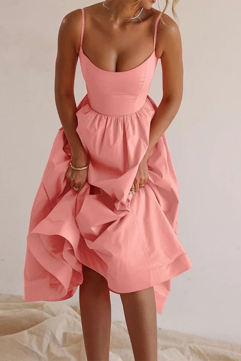 Women’s Sweetheart Neckline Midi Dress – Elegant Strappy Silhouette for Summer