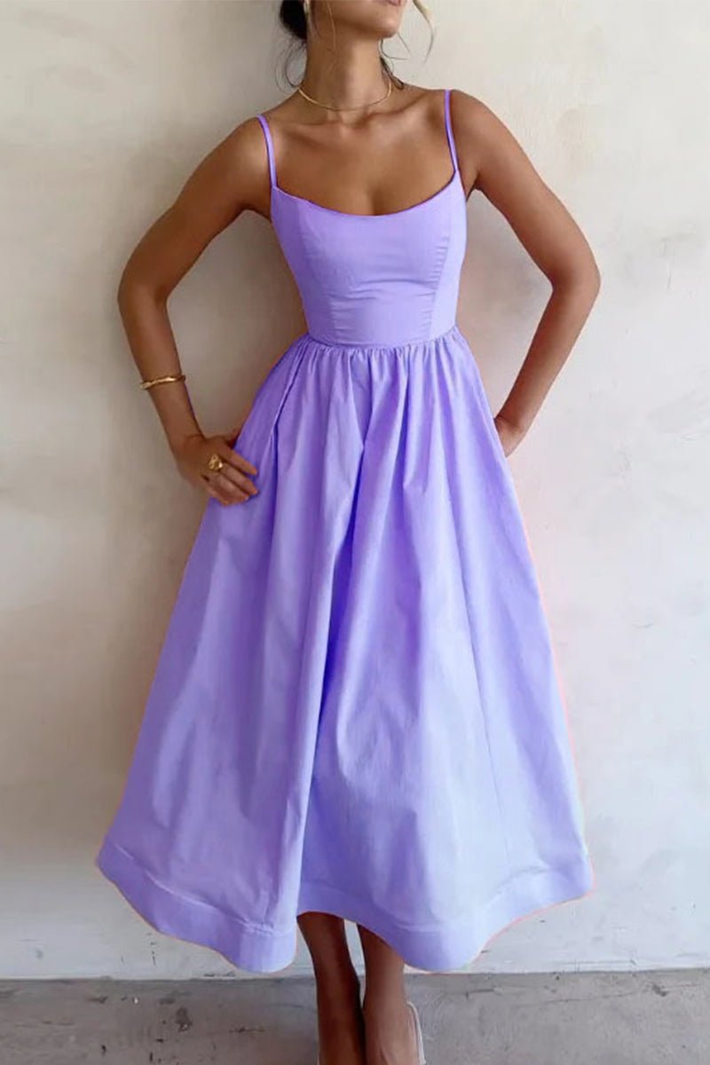 Women’s Sweetheart Neckline Midi Dress – Elegant Strappy Silhouette for Summer