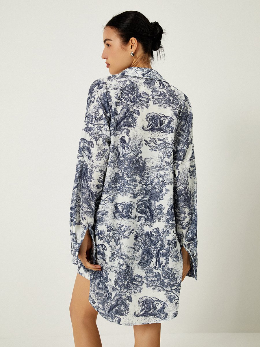 Women’s Three - Piece Shorts Set with Printed Bralette, Button - Front Shirt, and Elastic Waist Shorts