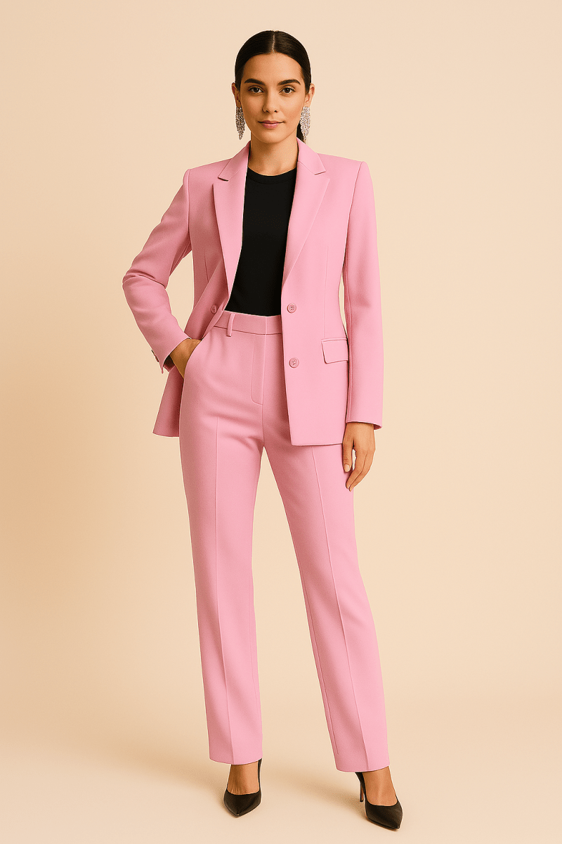 Women’s Two - Piece Tailored Suit with Button - Front Blazer and Straight - Cut Trousers