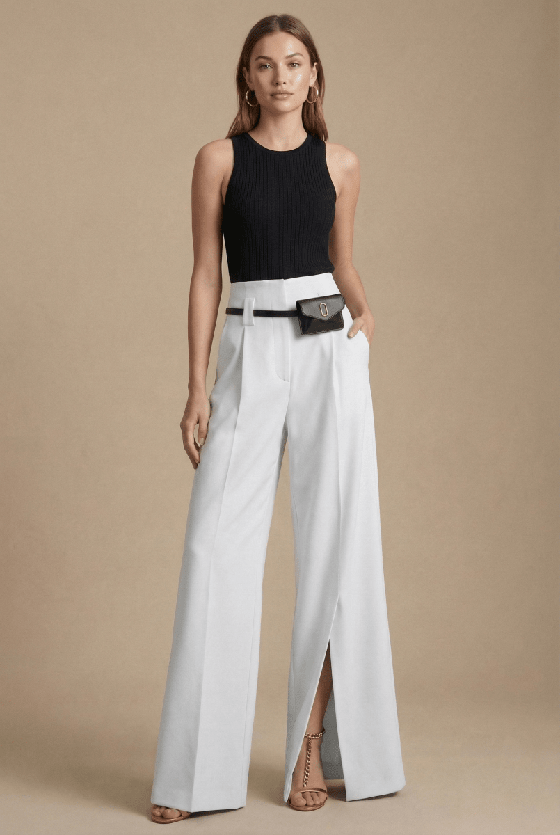 Women’s Wide Leg Pants with Elastic Waistband and Side Pockets