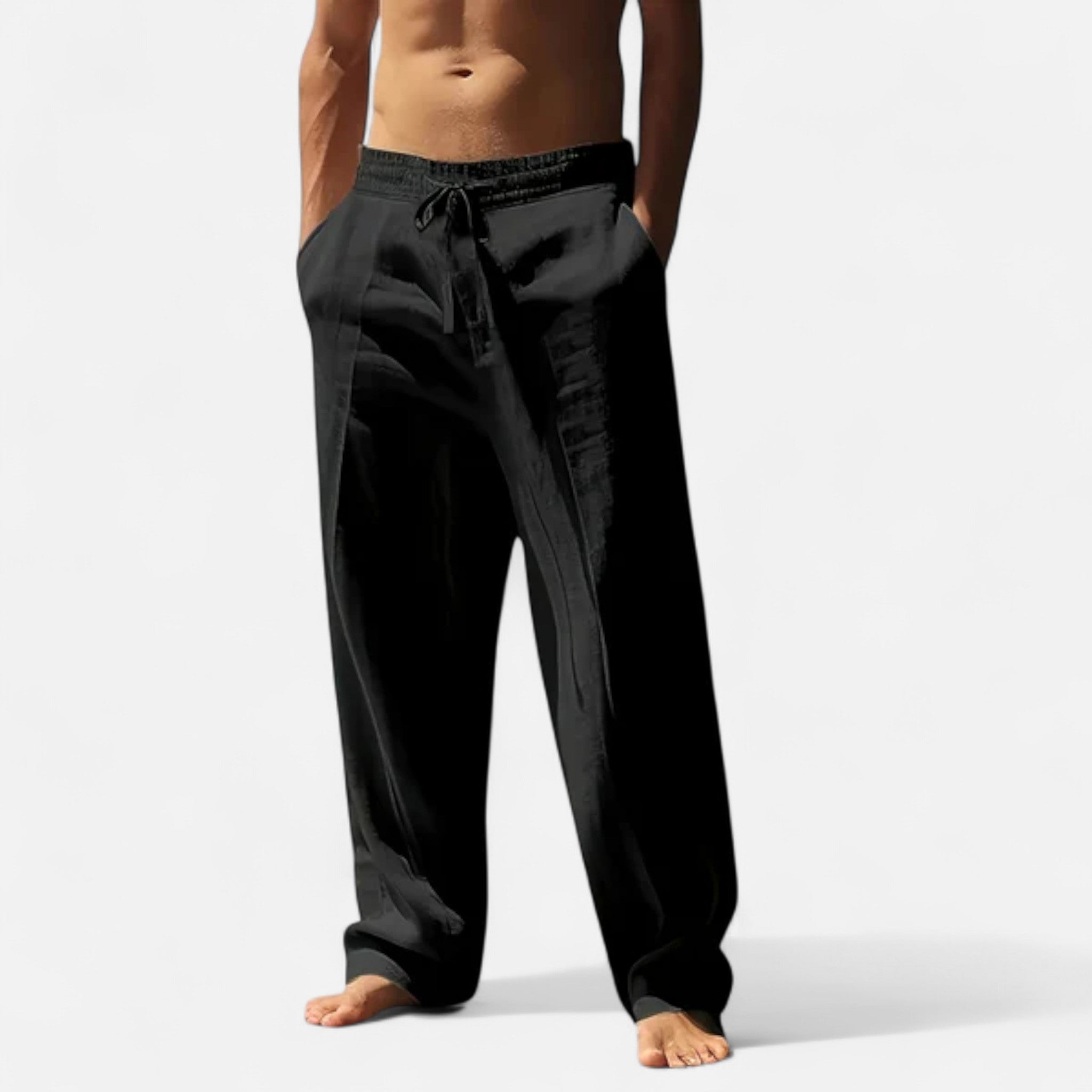 Men’s Relaxed Linen Drawstring Trousers – Easy Fit with Straight Leg Silhouette