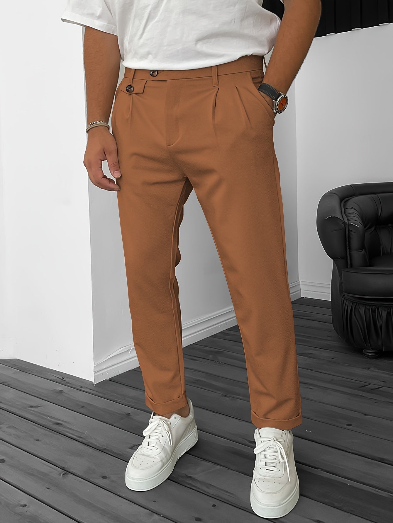 Men's Pleated Front Wide Leg Dress Trousers