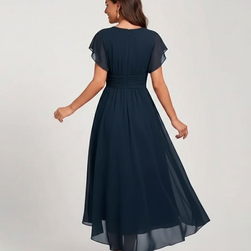 Women’s Elegant Midi Dress – Flowing V-Neck Design for Special Occasions