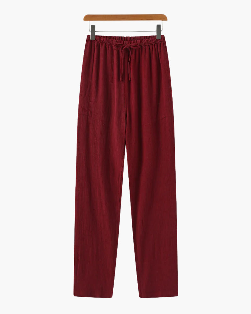Men's Linen Drawstring Waist Relaxed Fit Straight Leg Pants