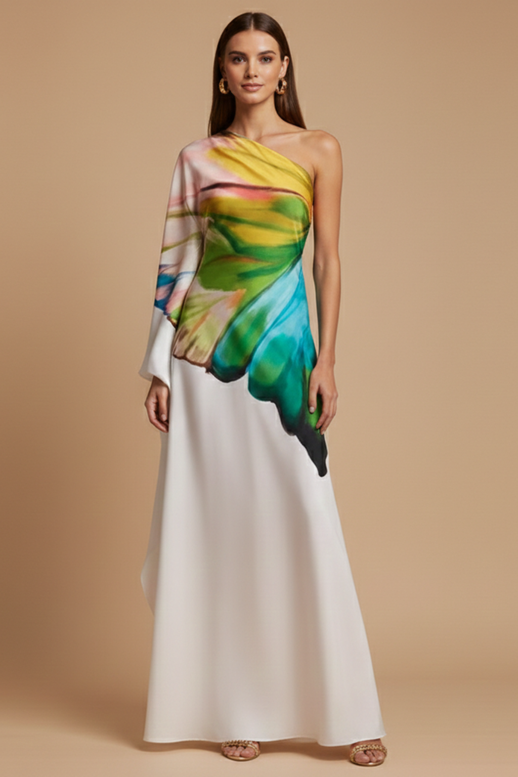 Women's One-Shoulder Abstract Print Maxi Dress