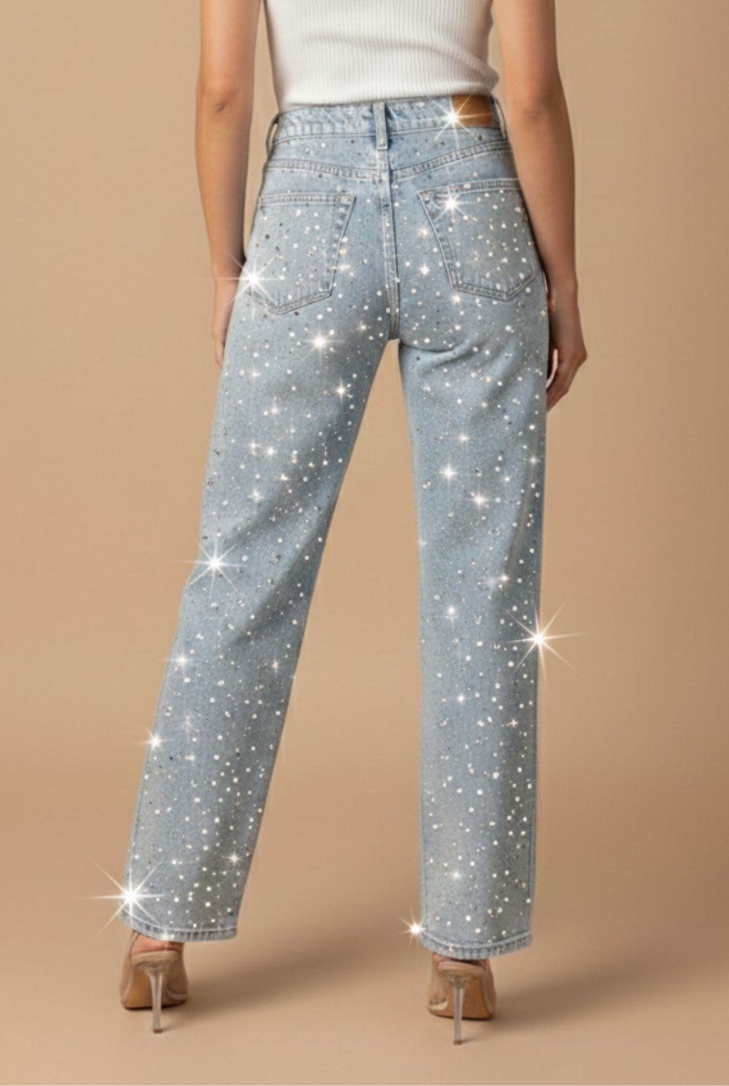 Women’s High-Waist Straight-Leg Jeans with Subtle Sparkle Finish