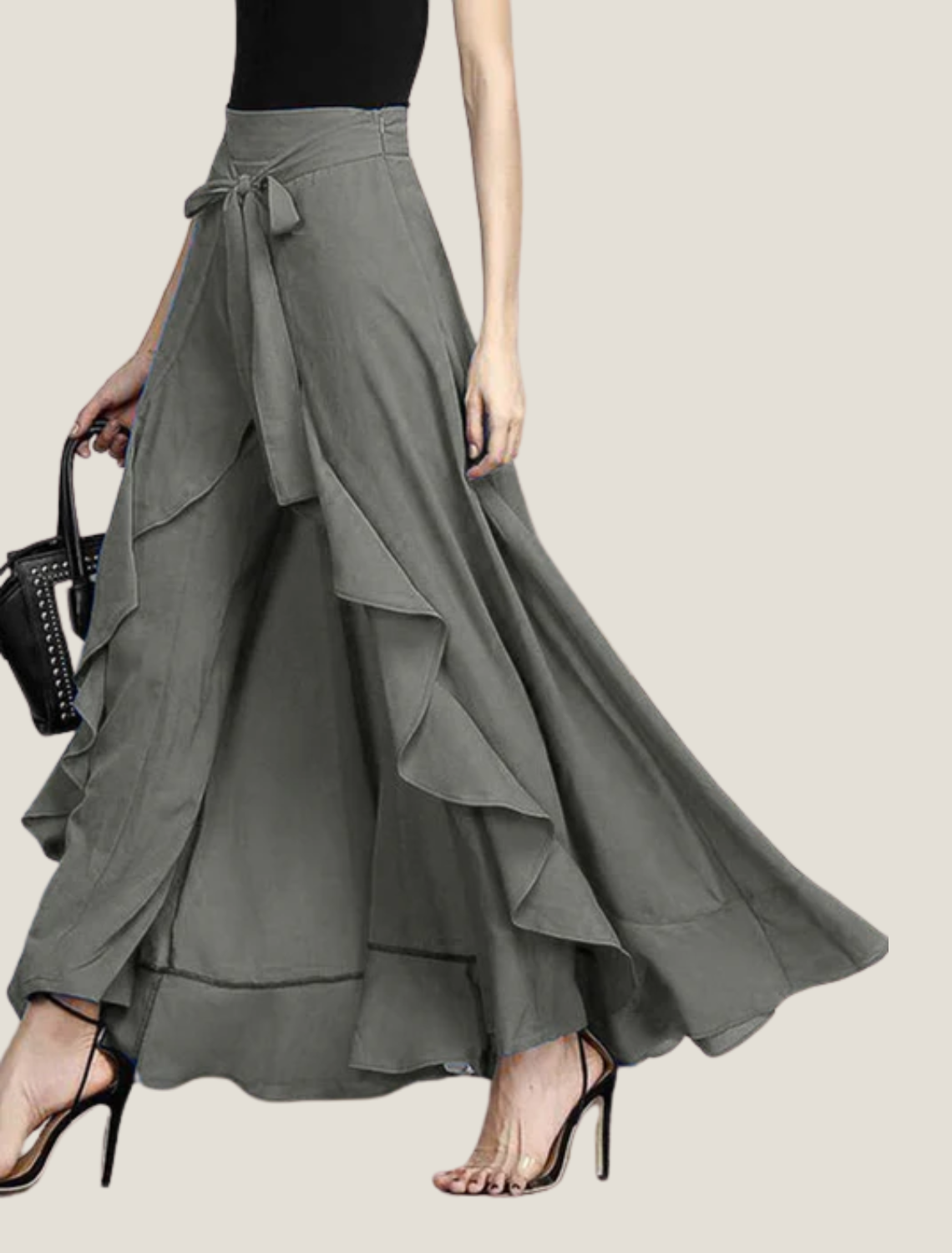 Women’s Waist-Tie Ruffle Hem Wide-Leg Pants – Elegant Flowing Silhouette