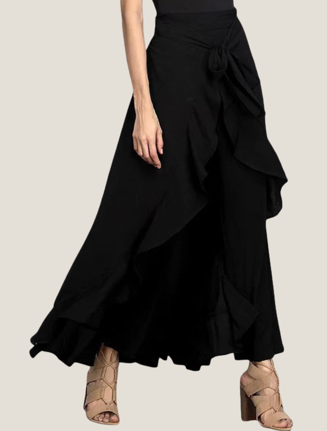 Women’s Waist-Tie Ruffle Hem Wide-Leg Pants – Elegant Flowing Silhouette